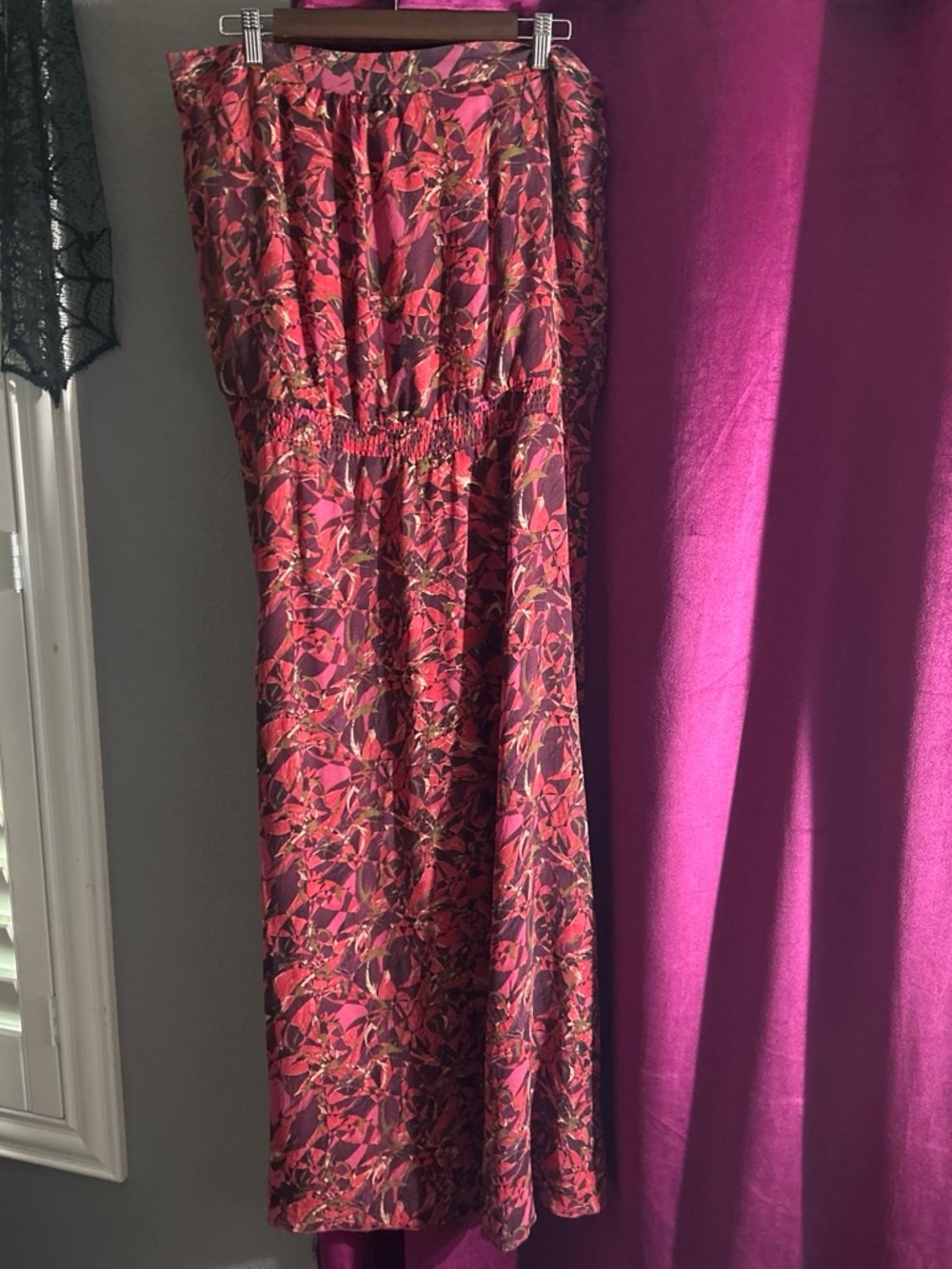 hinge Pink and Red Floral Strapless Maxi Dress